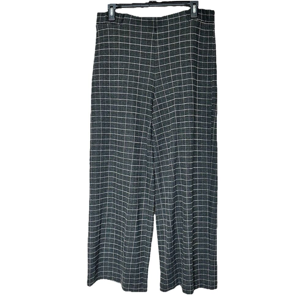 J Jill Full Leg Cropped Pants Womens Med Gray Grid Plaid Pull On Preppy Academia